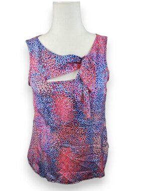 Nanette Lepore Floral Keyhole Twist Blouse Sleeveless Pink Blue Ditsy Print Size